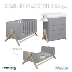 Chambre Duo Swing Avec Lit 70x140 Et Commode De Bain MICUNA Gris