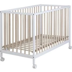 Lit Bébé à Barreaux Mountain Blanc Et Bois (60 X 120 Cm)
